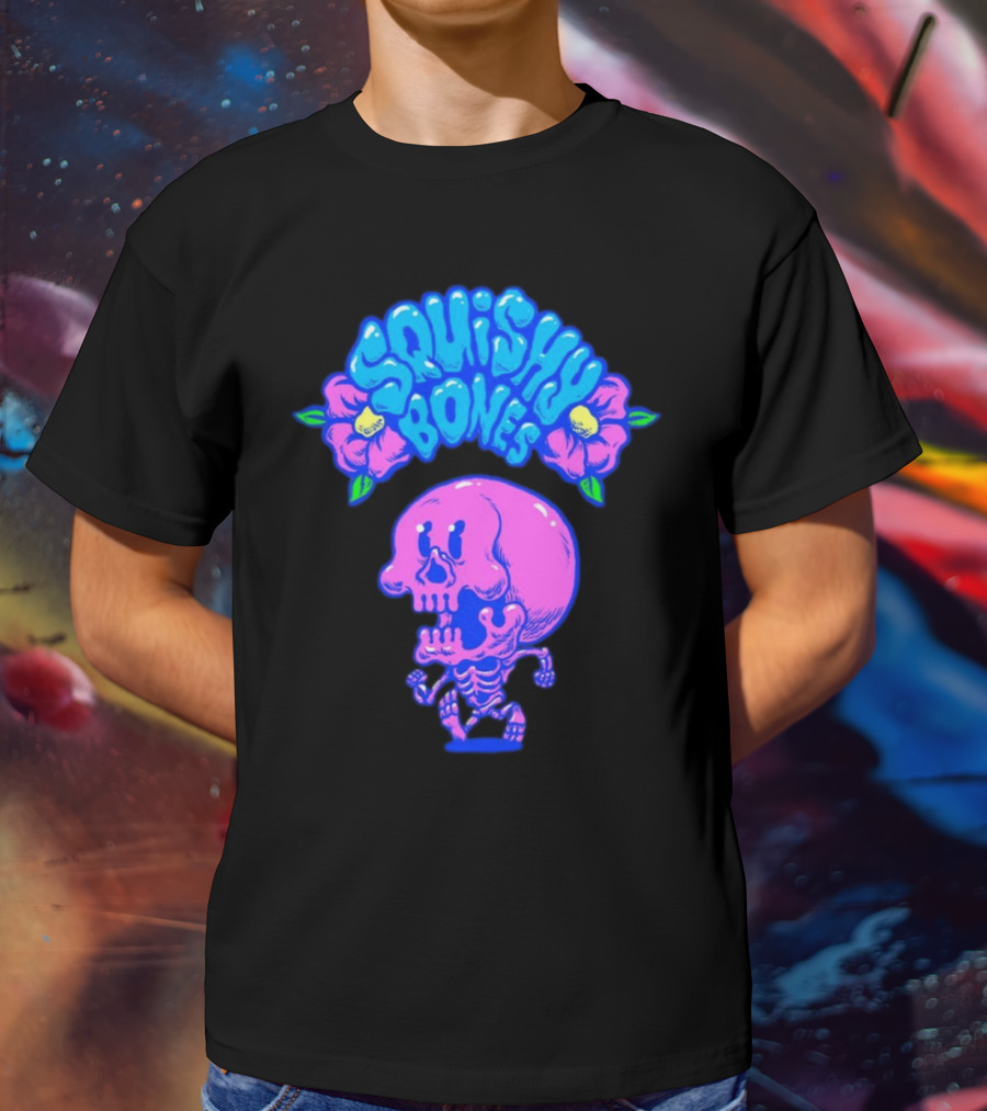 Danny Gonzalez Squishy Bones Vibrant Skull And Flowers Navy T-Shirt