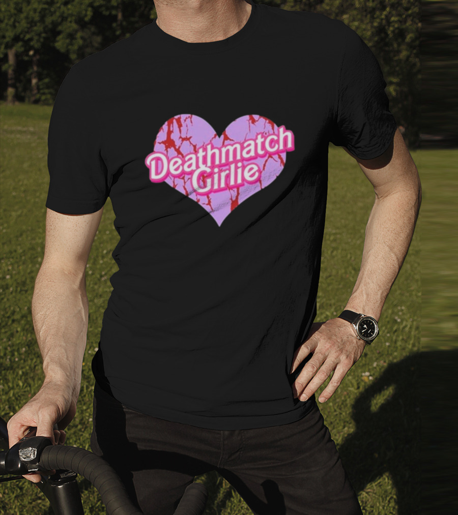Deathmatch Girlie Heart With Pink And Red Crack T-Shirt