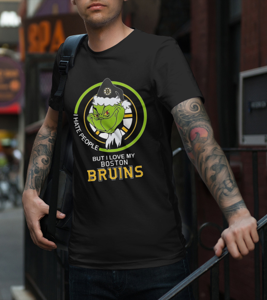 Grinch I Hate People But I Love My Boston Bruins NHL Team Spirit T-Shirt
