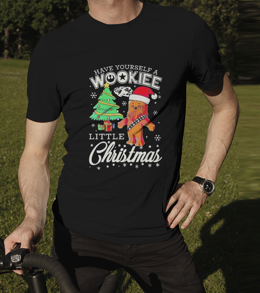 Have Yourself A Wookiee Little Christmas Tree Chewbacca Santa Hat Millennium Falcon Snowflakes T-Shirt