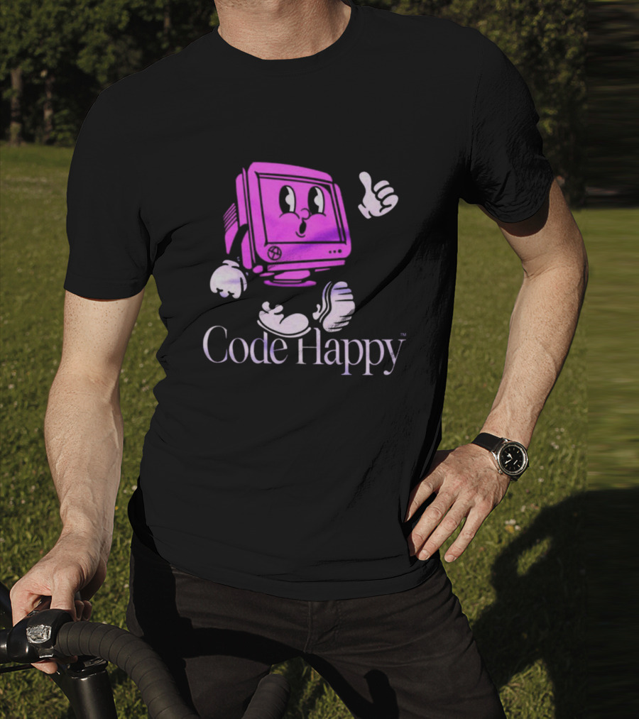 Jason Warner Poolside Code Happy Retro Computer Character T-Shirt
