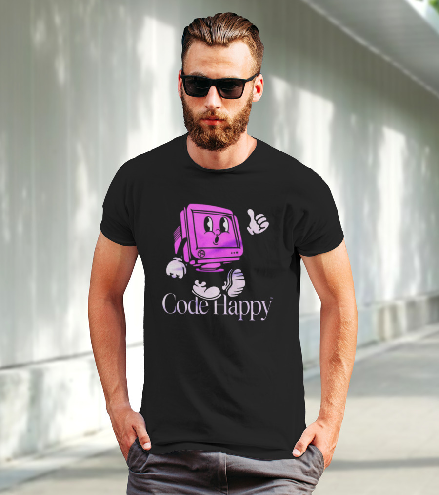 Jason Warner Poolside Code Happy Retro Computer Character T-Shirt