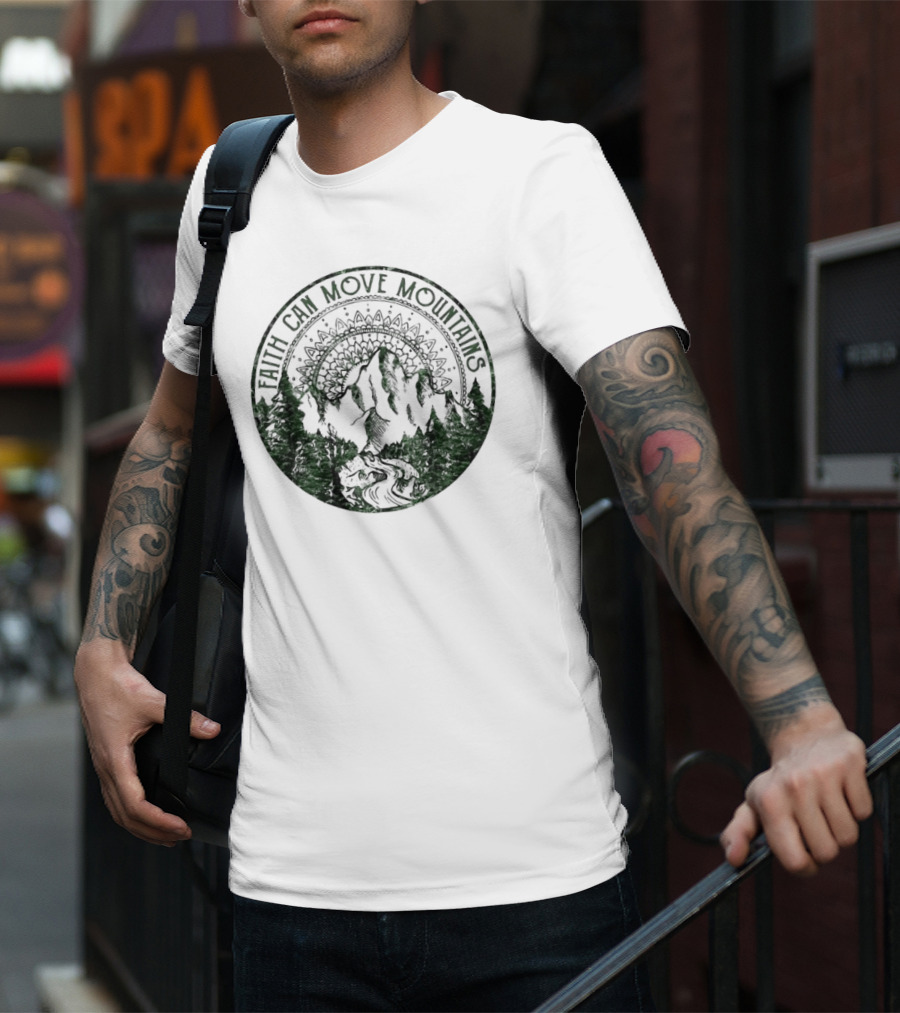 Faith Can Move Mountains Mandala Forest Scene T-Shirt