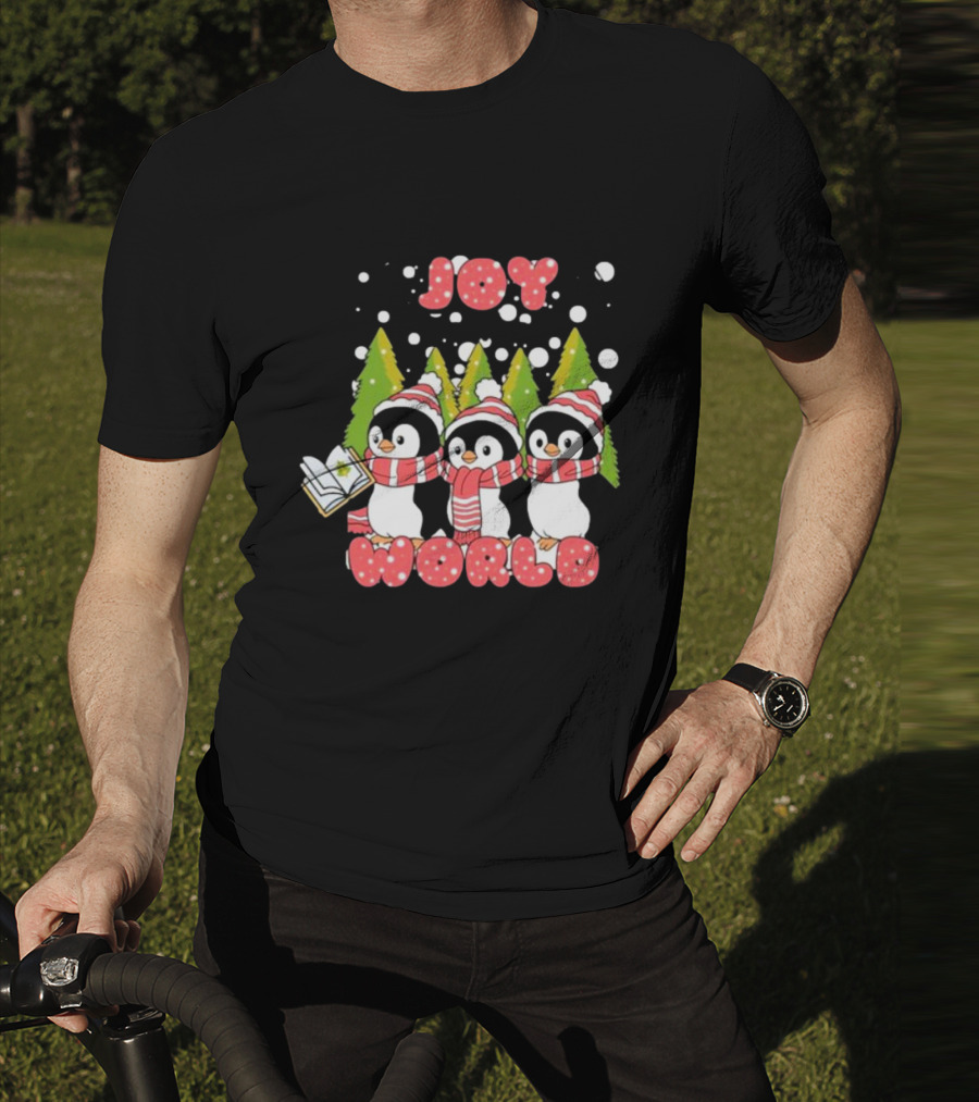 Joy World Penguins Singing With Trees And Snowflakes T-Shirt