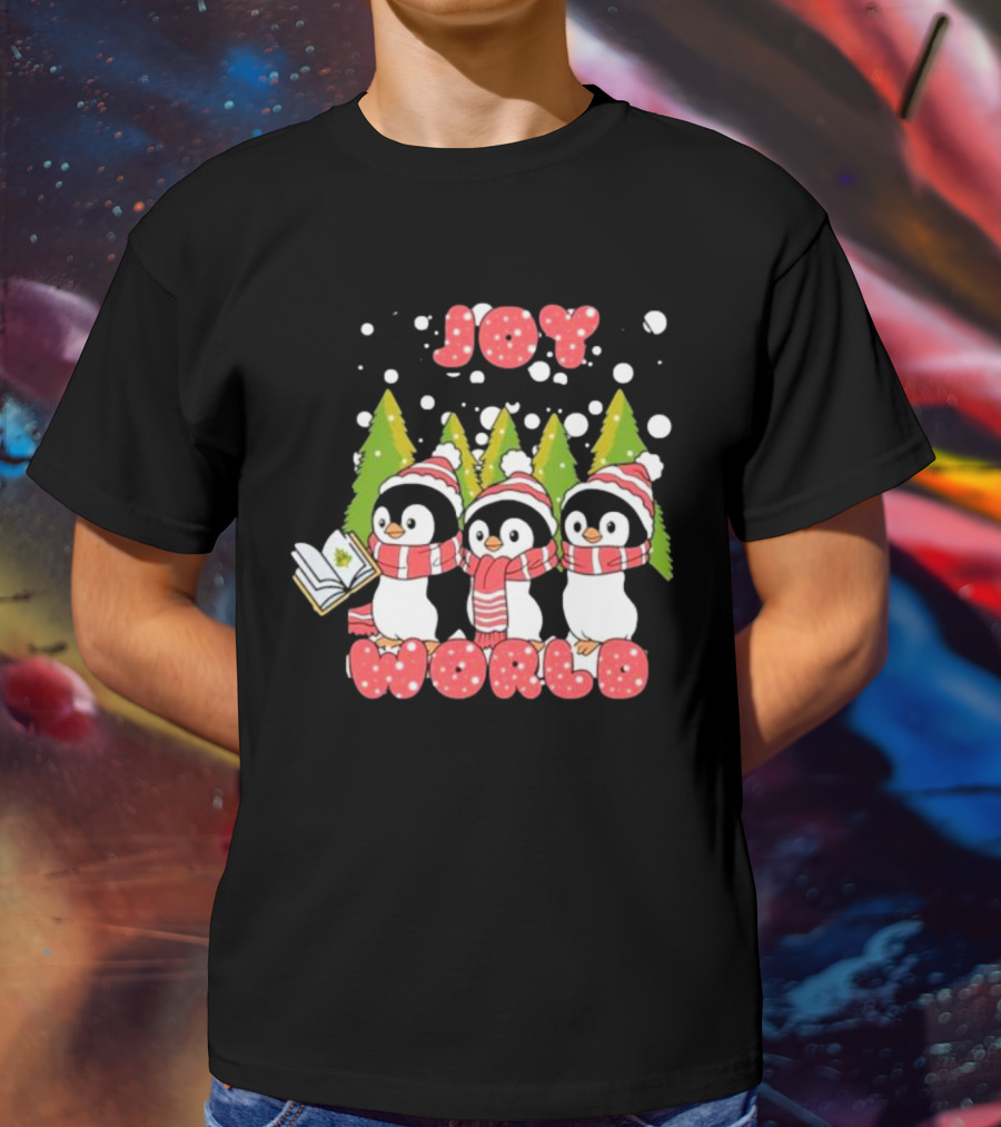 Joy World Penguins Singing With Trees And Snowflakes T-Shirt
