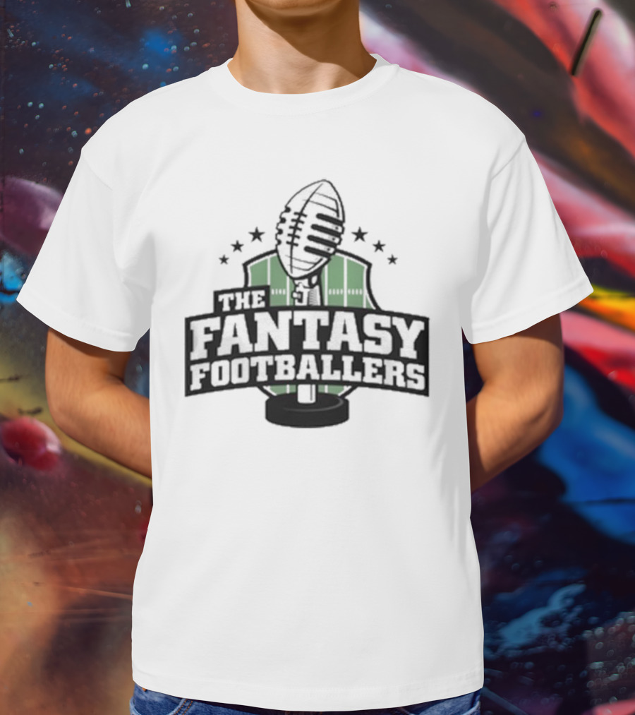 The Fantasy Footballers Podcast Microphone Logo In Green And Black With Stars T-Shirt