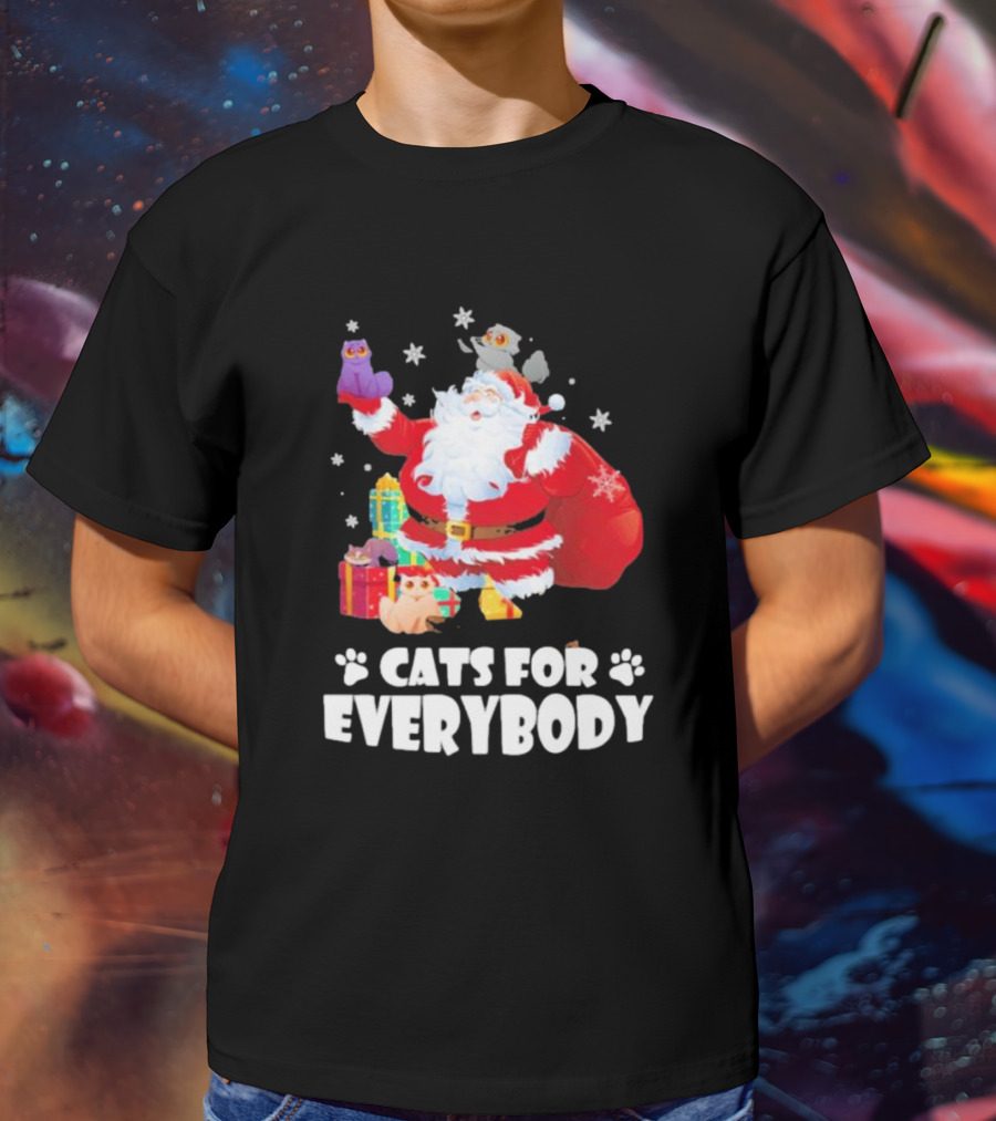 Santa Claus With Gift Cats For Everybody Fun Christmas T-Shirt