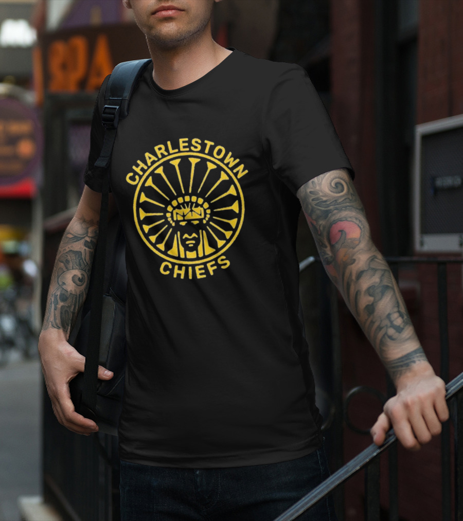 Charlestown Chiefs Yellow Native American Headdress Emblem T-Shirt