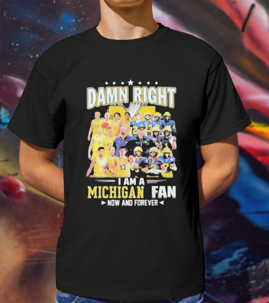 Damn Right I Am A Michigan Fan Now And Forever Football And Basketball Team Images T-Shirt