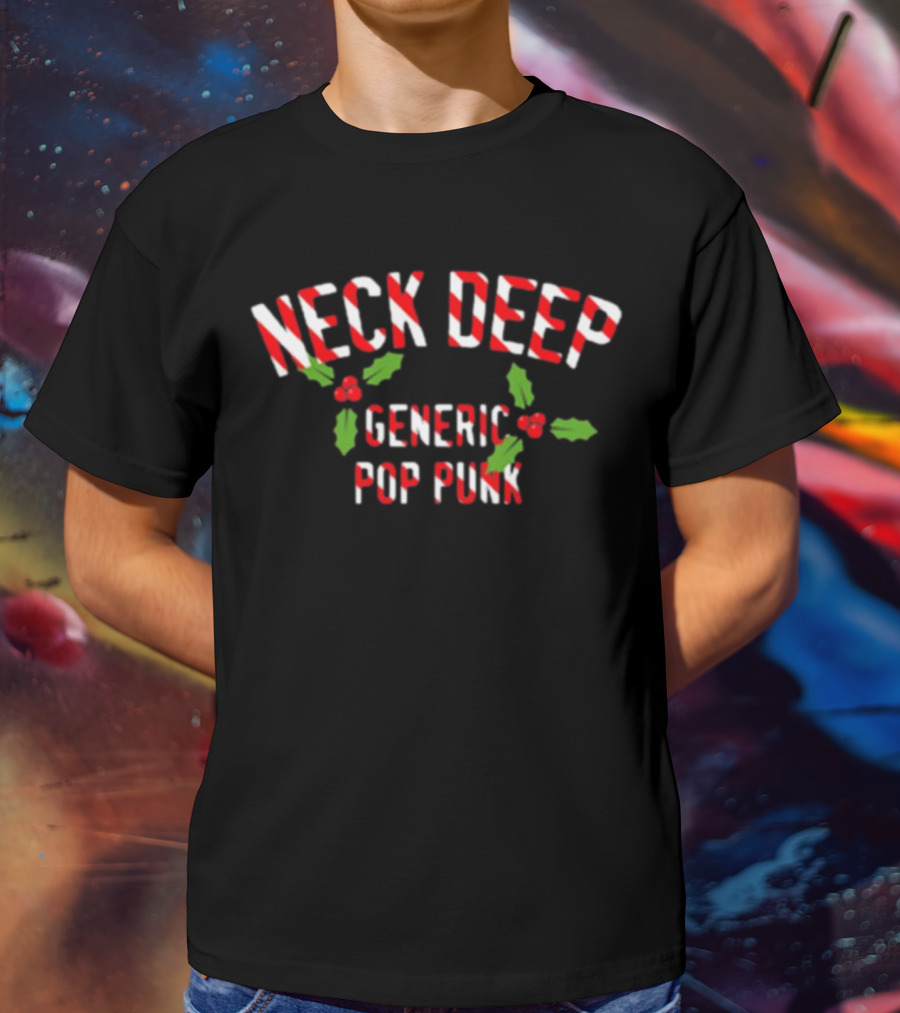 Neck Deep Candy Cane Text With Holly Generic Pop Punk T-Shirt