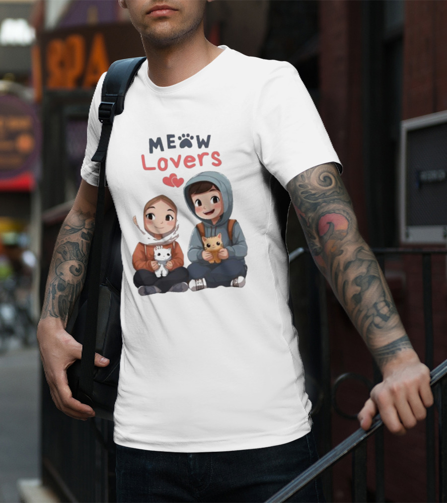 Meow Lovers Cute Boy And Girl With Kittens T-Shirt
