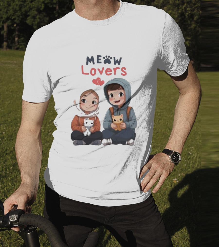 Meow Lovers Cute Boy And Girl With Kittens T-Shirt