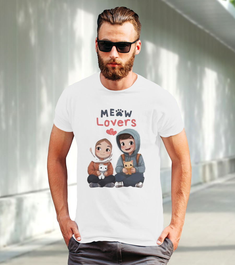 Meow Lovers Cute Boy And Girl With Kittens T-Shirt