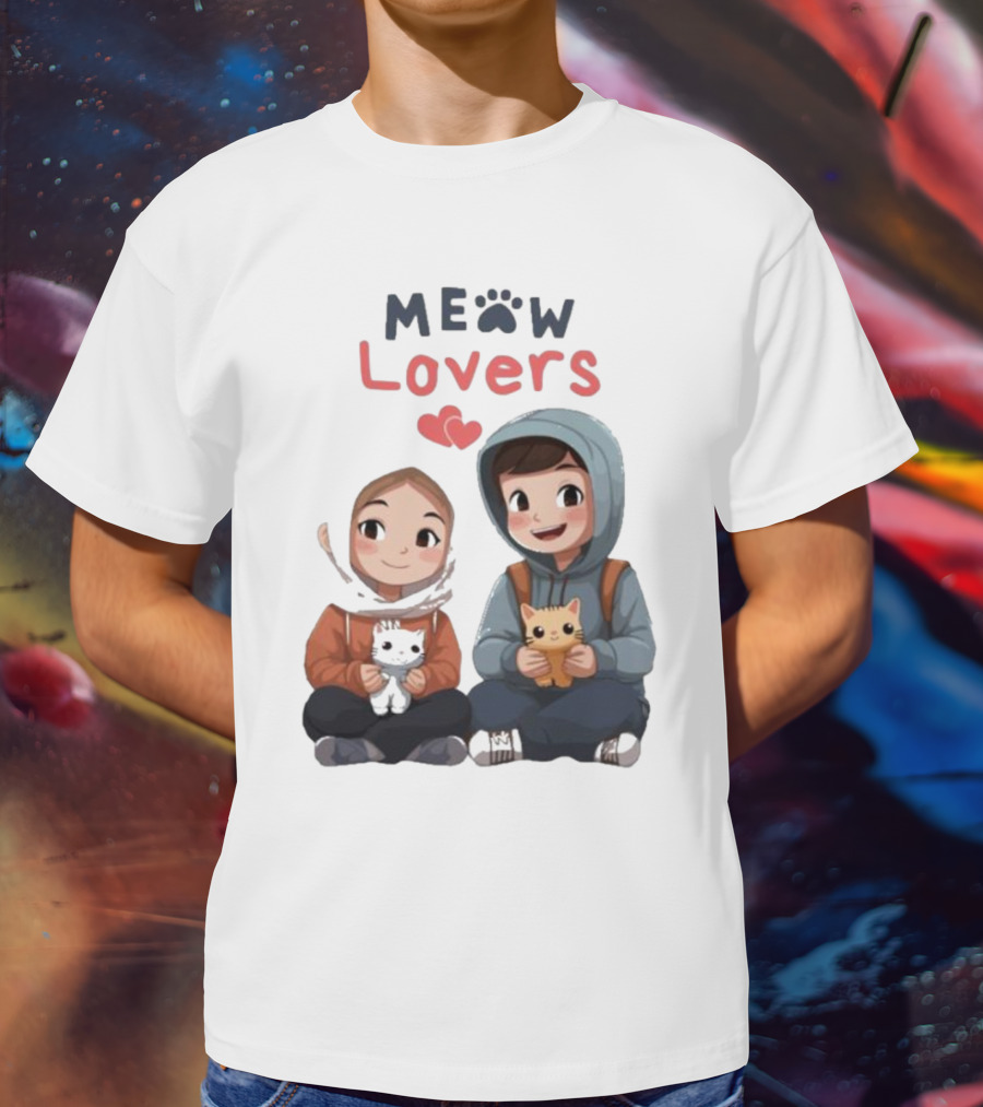 Meow Lovers Cute Boy And Girl With Kittens T-Shirt