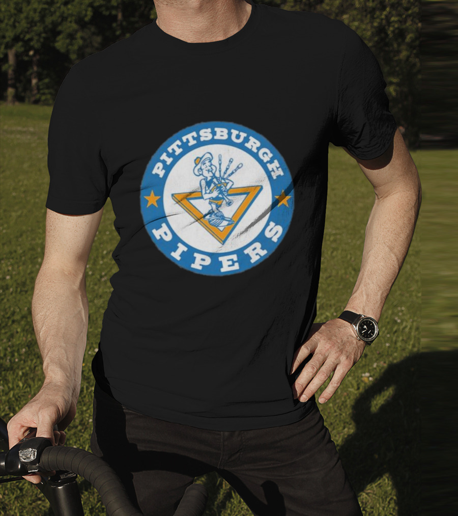 Pittsburgh Pipers Basketball Team Classic Logo With Bagpiper And Star Emblems T-Shirt