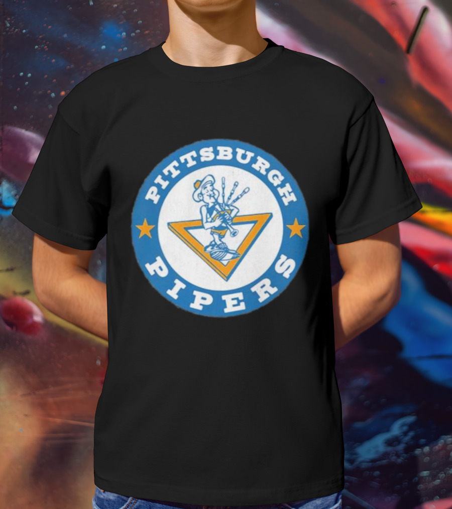 Pittsburgh Pipers Basketball Team Classic Logo With Bagpiper And Star Emblems T-Shirt