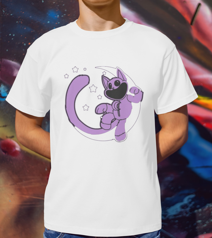 Poppyplaytime Catnap Moon Cute Starry Cartoon T-Shirt