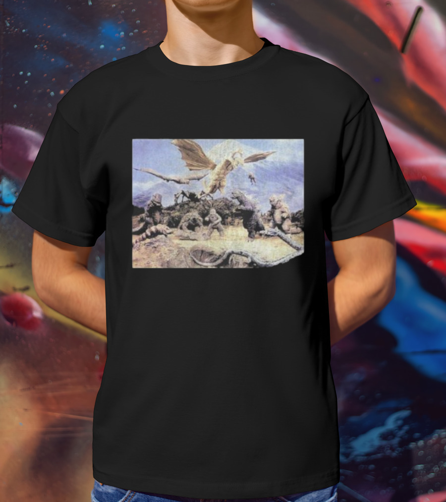 Destroy All Monsters Group Kaiju Battle Scene T-Shirt