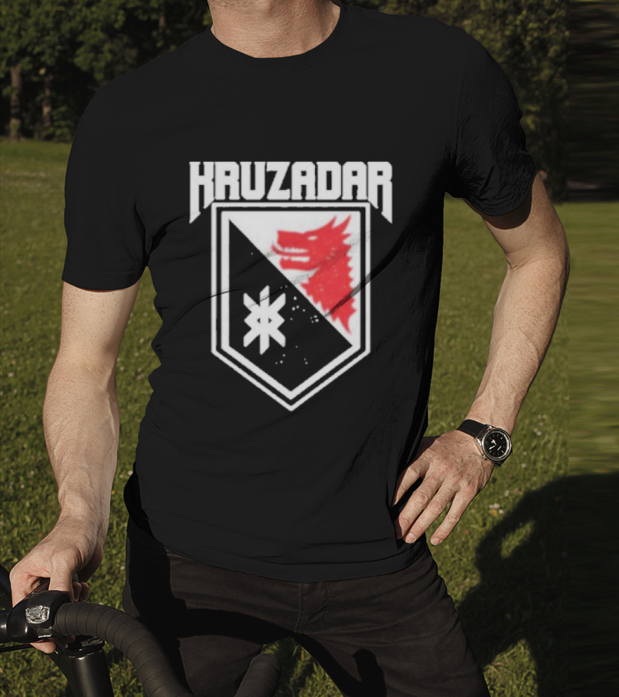 Kruzadar Shield With Red Wolf Emblem T-Shirt
