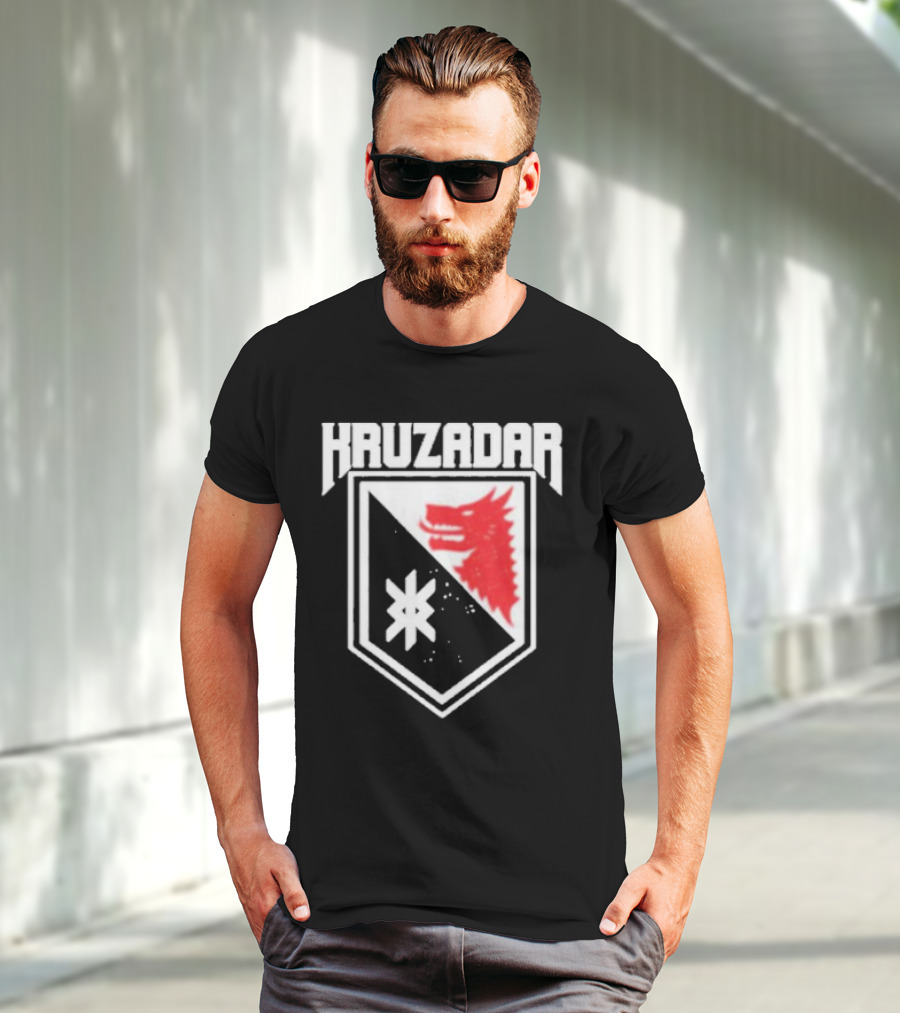 Kruzadar Shield With Red Wolf Emblem T-Shirt