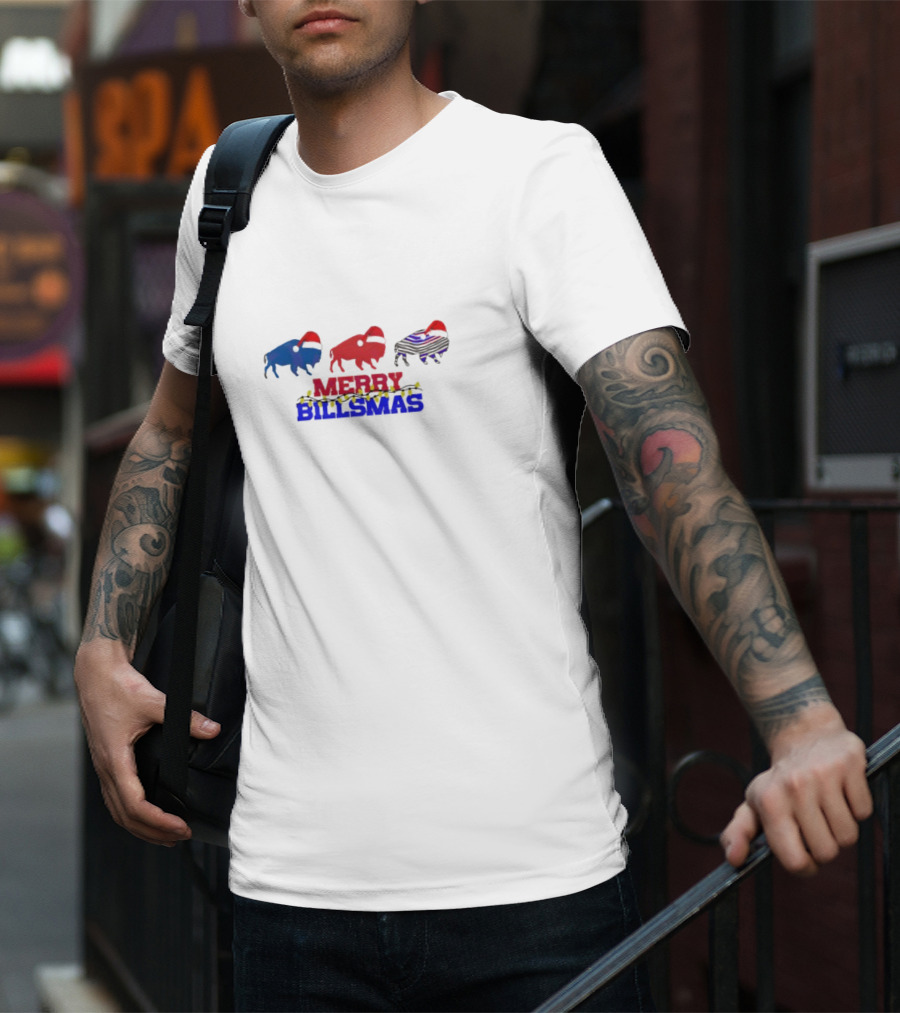 Merry Billmas Buffalo Bills Christmas Lights Buffalo Icons T-Shirt