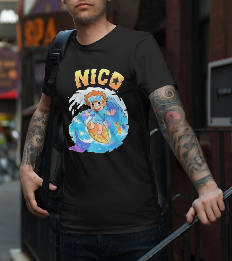 Nico Surfing In Ocean Wave Art With Cash And Nico Nico Starfish T-Shirt