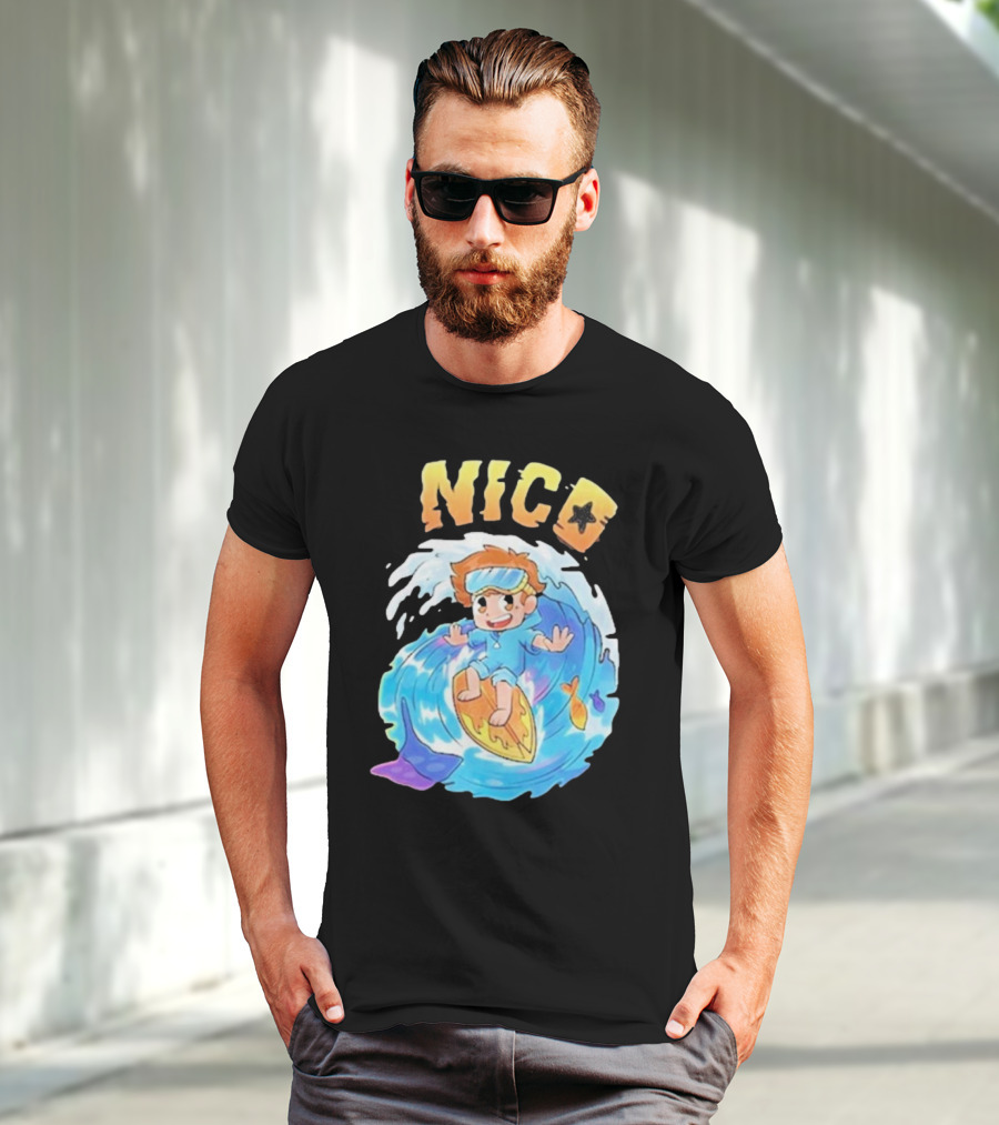 Nico Surfing In Ocean Wave Art With Cash And Nico Nico Starfish T-Shirt
