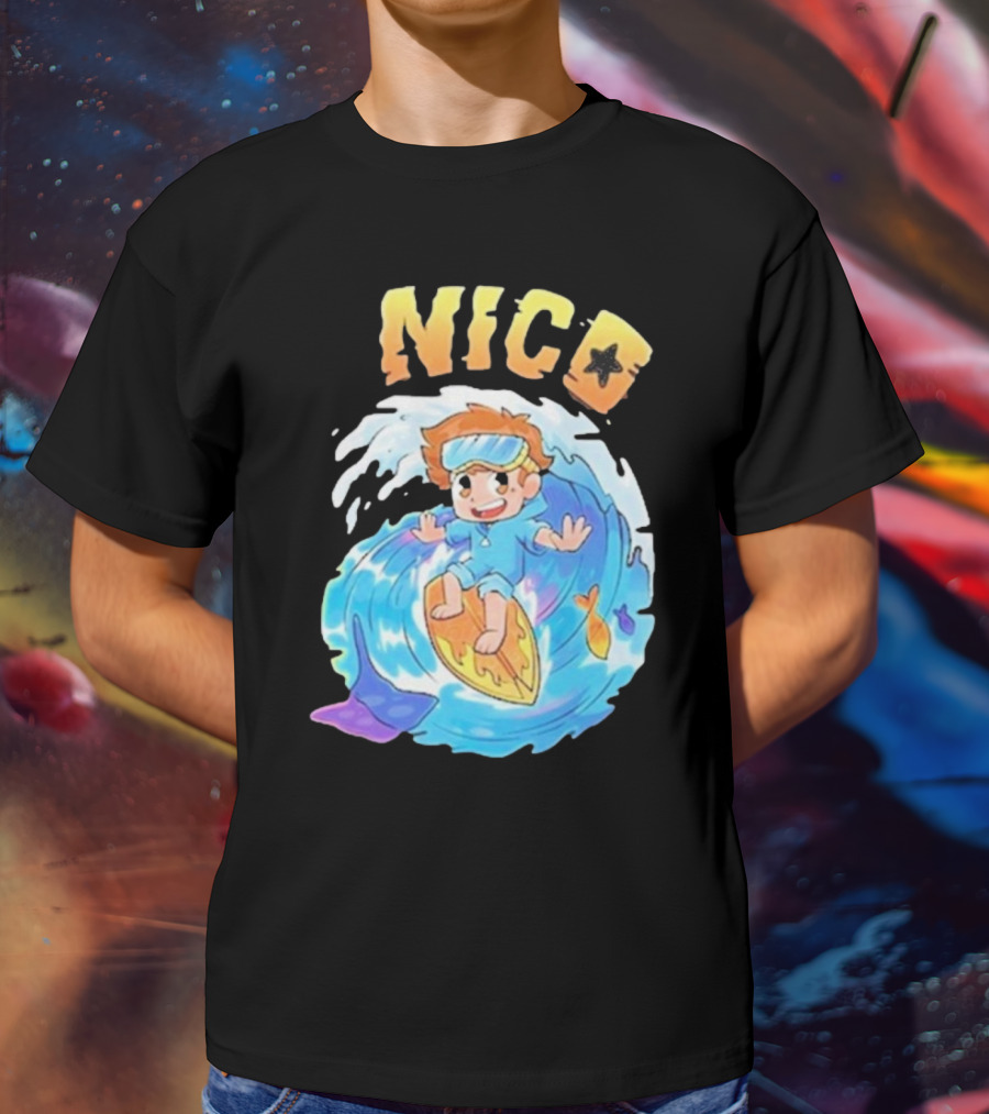 Nico Surfing In Ocean Wave Art With Cash And Nico Nico Starfish T-Shirt