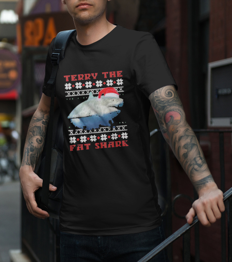 Terry The Fat Shark Christmas Santa Hat Snowflake T-Shirt
