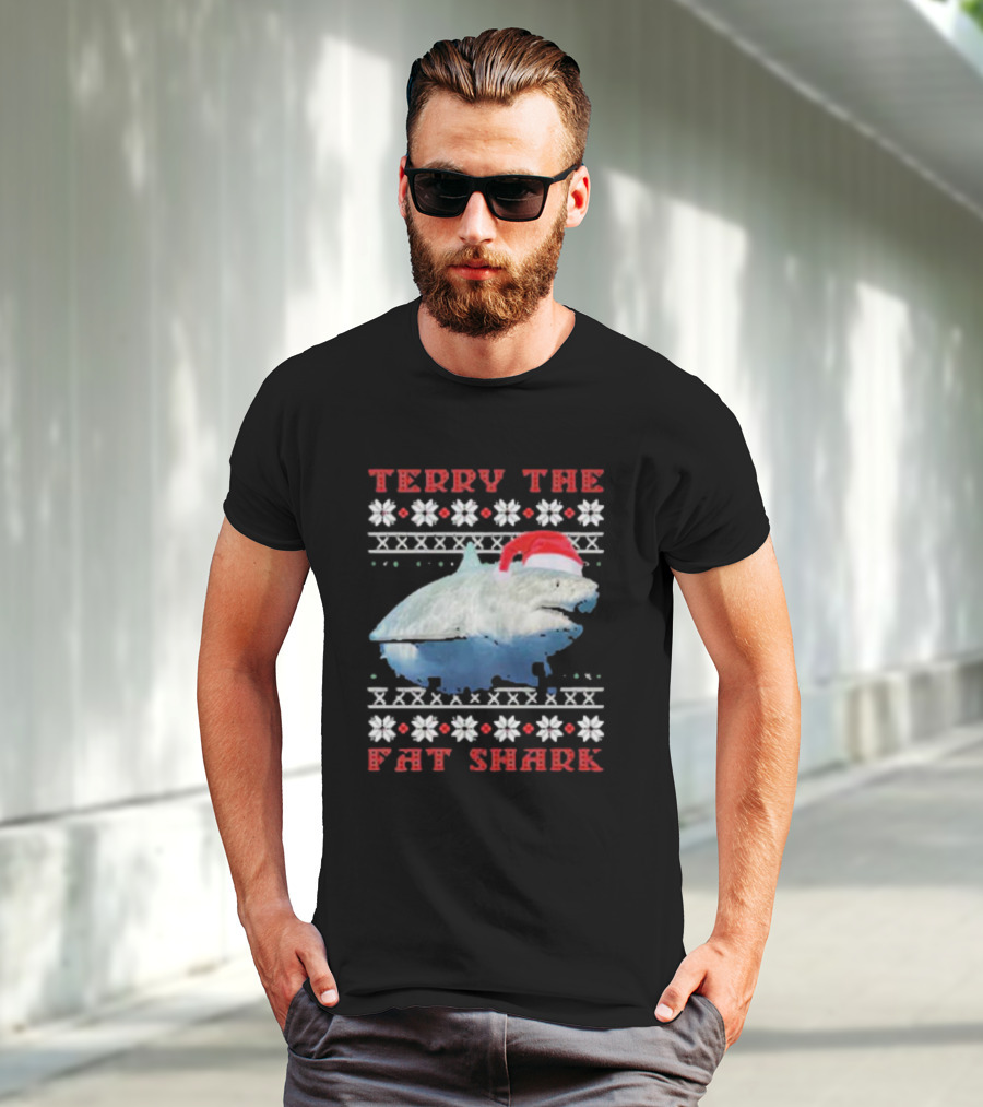 Terry The Fat Shark Christmas Santa Hat Snowflake T-Shirt