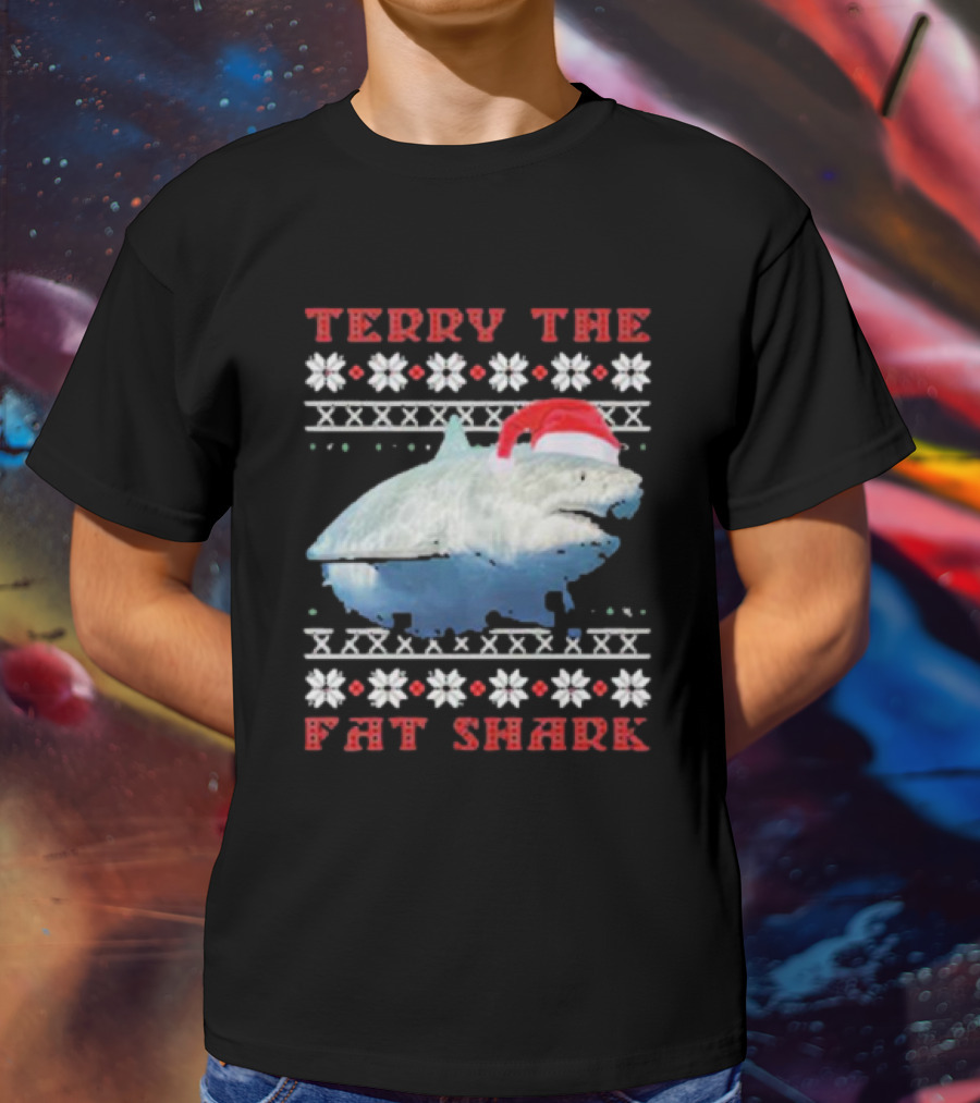 Terry The Fat Shark Christmas Santa Hat Snowflake T-Shirt