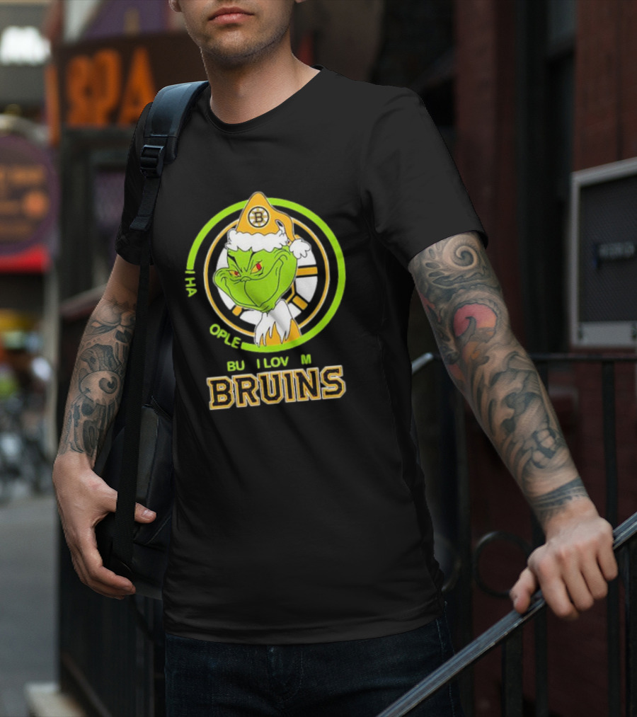 The Grinch Santa Boston Bruins I Hate People But Love My Hockey Team T-Shirt