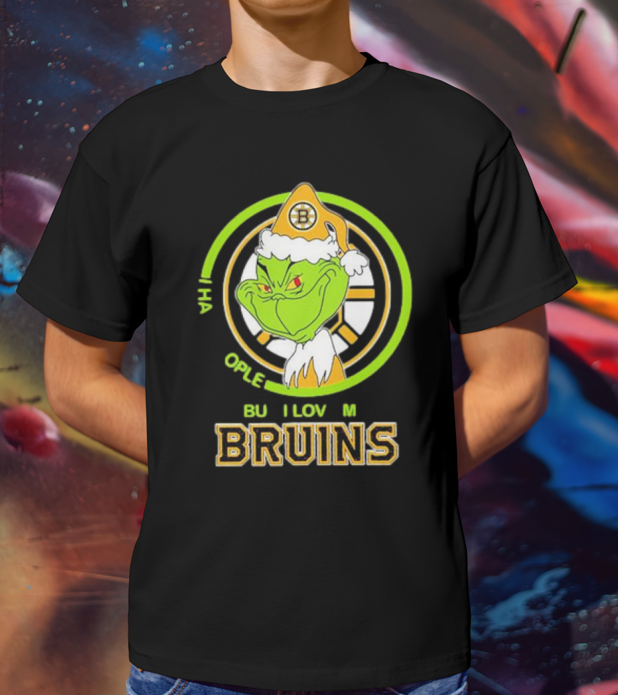 The Grinch Santa Boston Bruins I Hate People But Love My Hockey Team T-Shirt