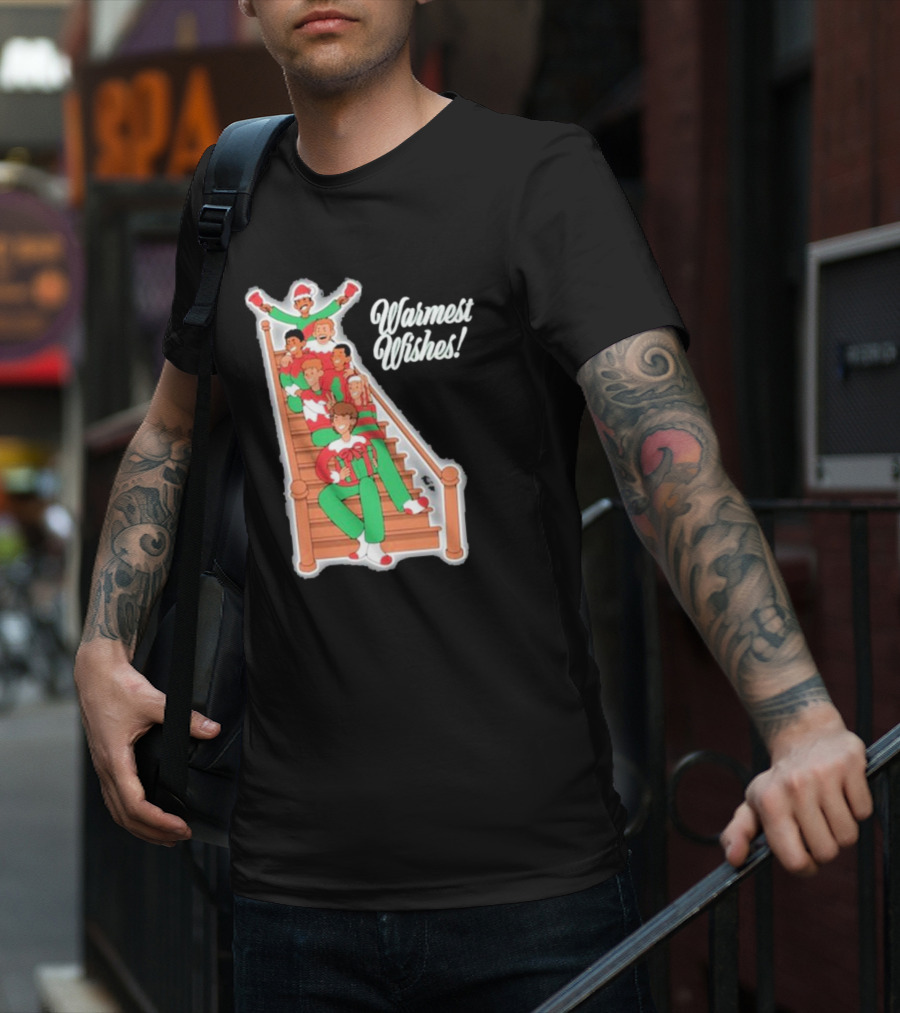 Warmest Wishes Holiday Family On Stairs In Festive Pajamas T-Shirt