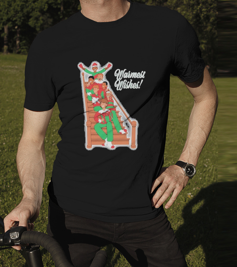 Warmest Wishes Holiday Family On Stairs In Festive Pajamas T-Shirt