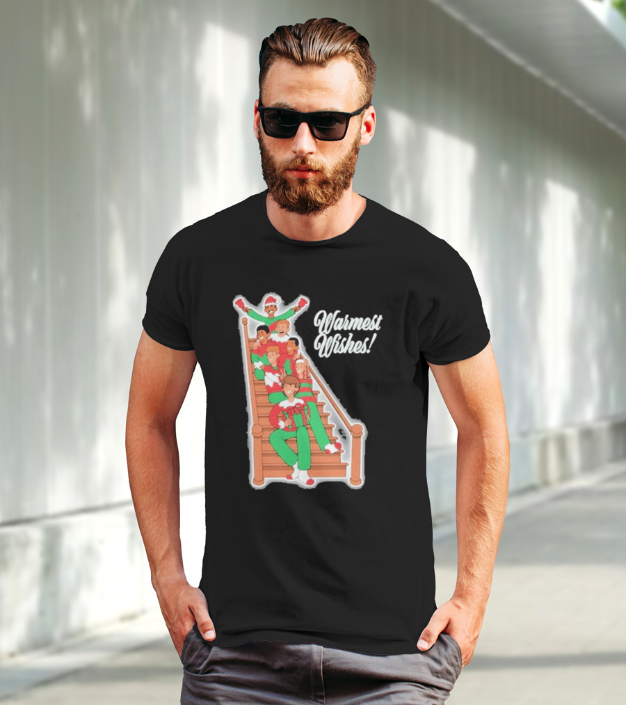 Warmest Wishes Holiday Family On Stairs In Festive Pajamas T-Shirt