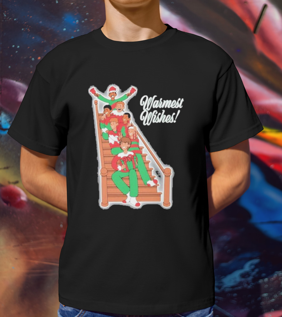 Warmest Wishes Holiday Family On Stairs In Festive Pajamas T-Shirt