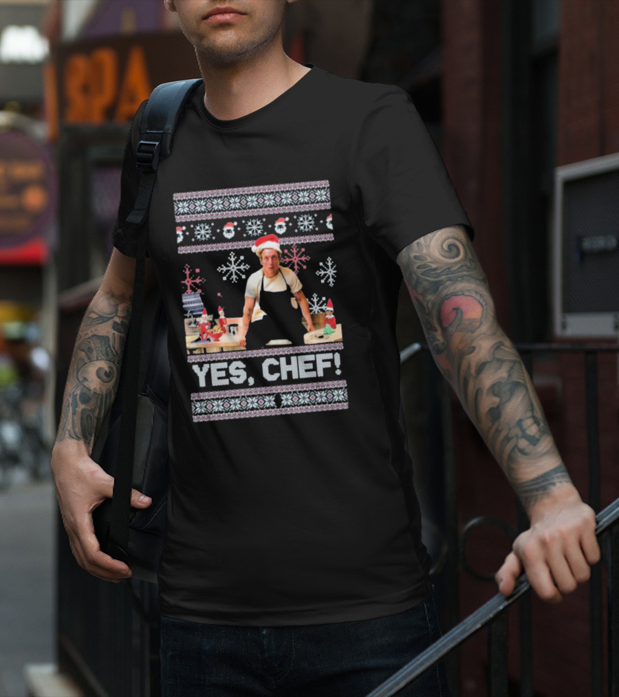 Yes Chef Snowflakes Christmas Elves Santa Hat T-Shirt