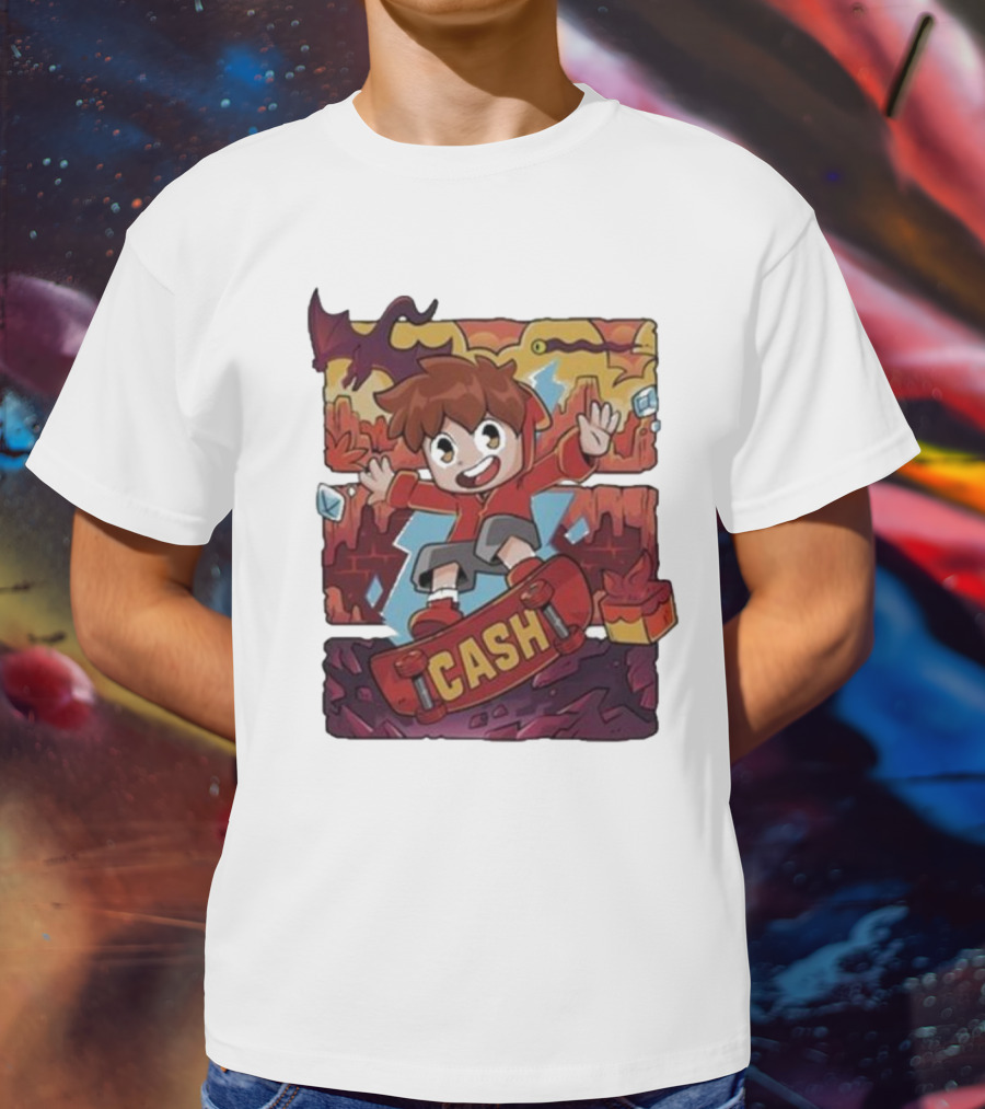 Cash Red Hot Skateboarder Adventure With Dragon And Gems T-Shirt