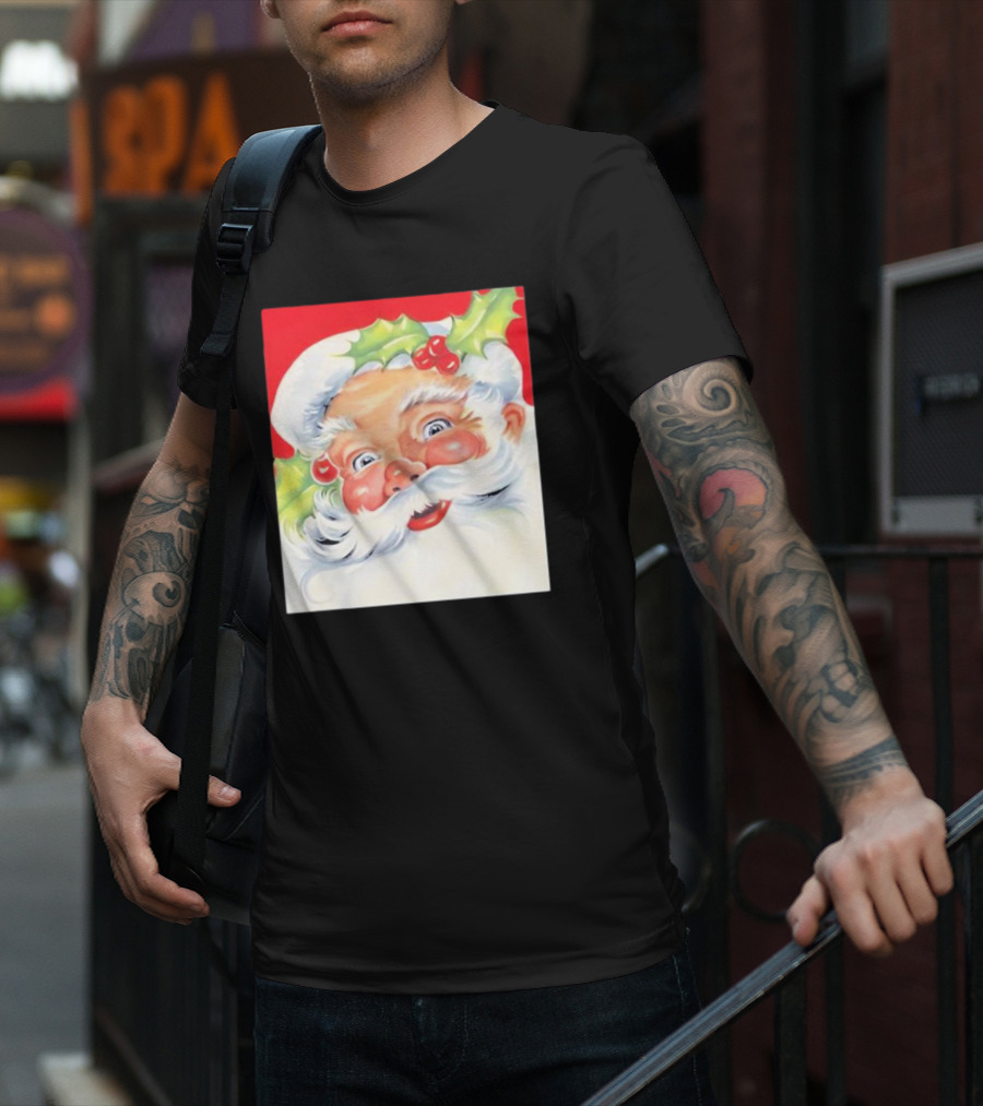 Christmas Jolly Santa Claus Holly Berries Festive Cheer T-Shirt