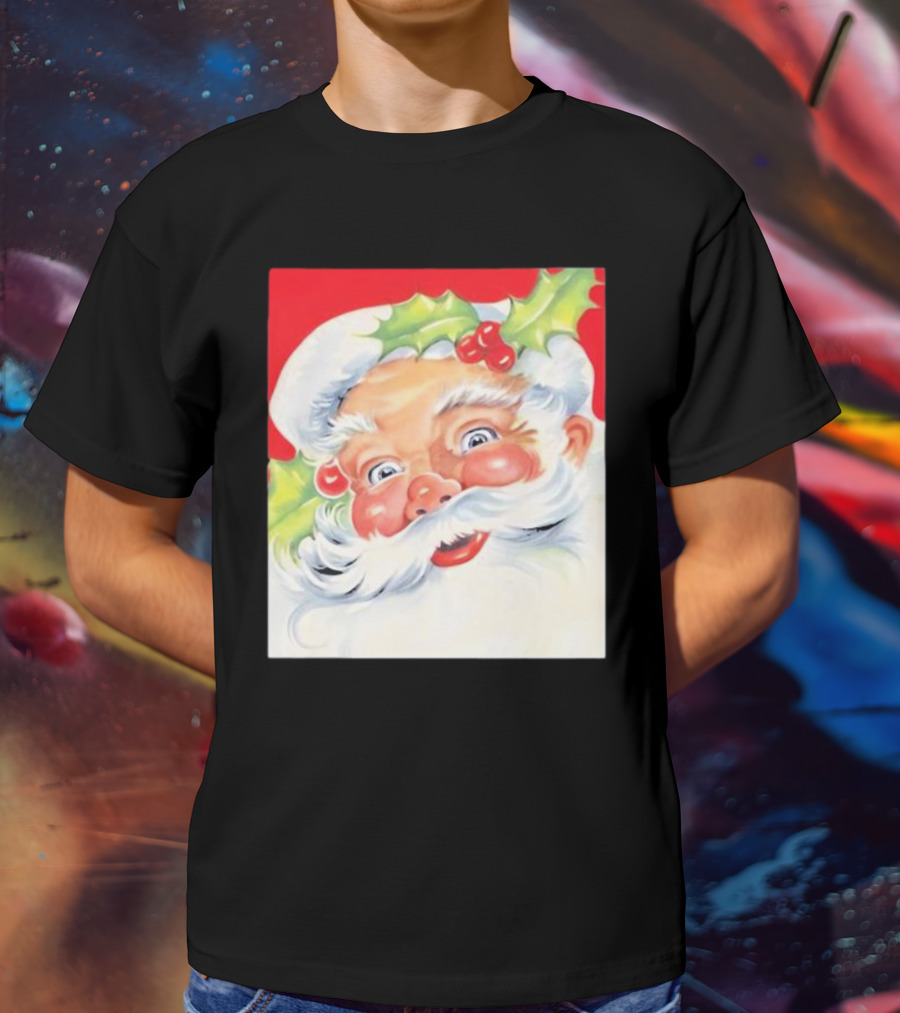 Christmas Jolly Santa Claus Holly Berries Festive Cheer T-Shirt