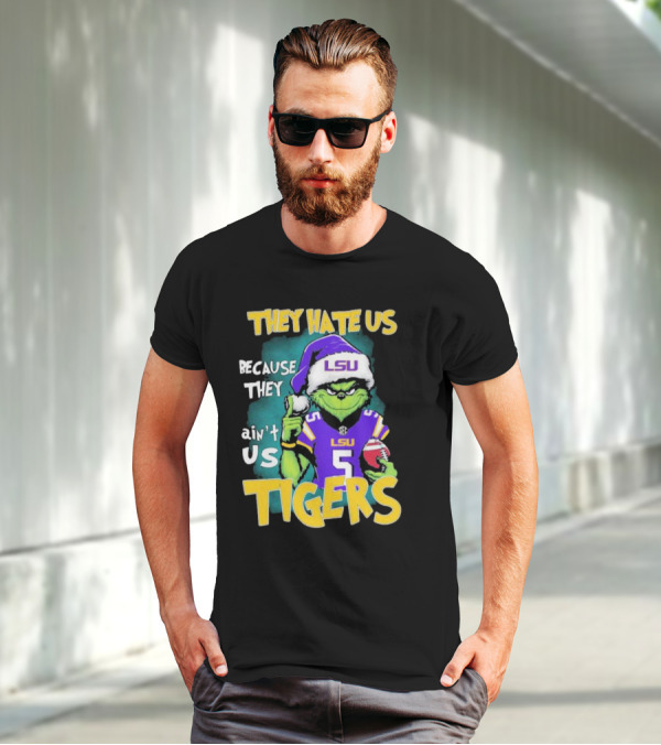 They Hate Us Because They Ain't Us LSU Tigers Grinch Football Christmas T-Shirt