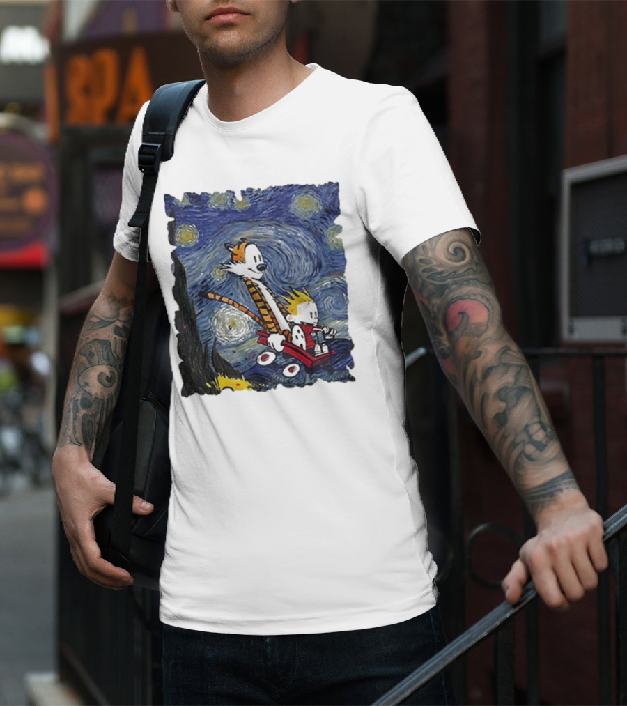 Vincent Van Gogh Starry Night Calvin And Hobbes Wagon T-Shirt