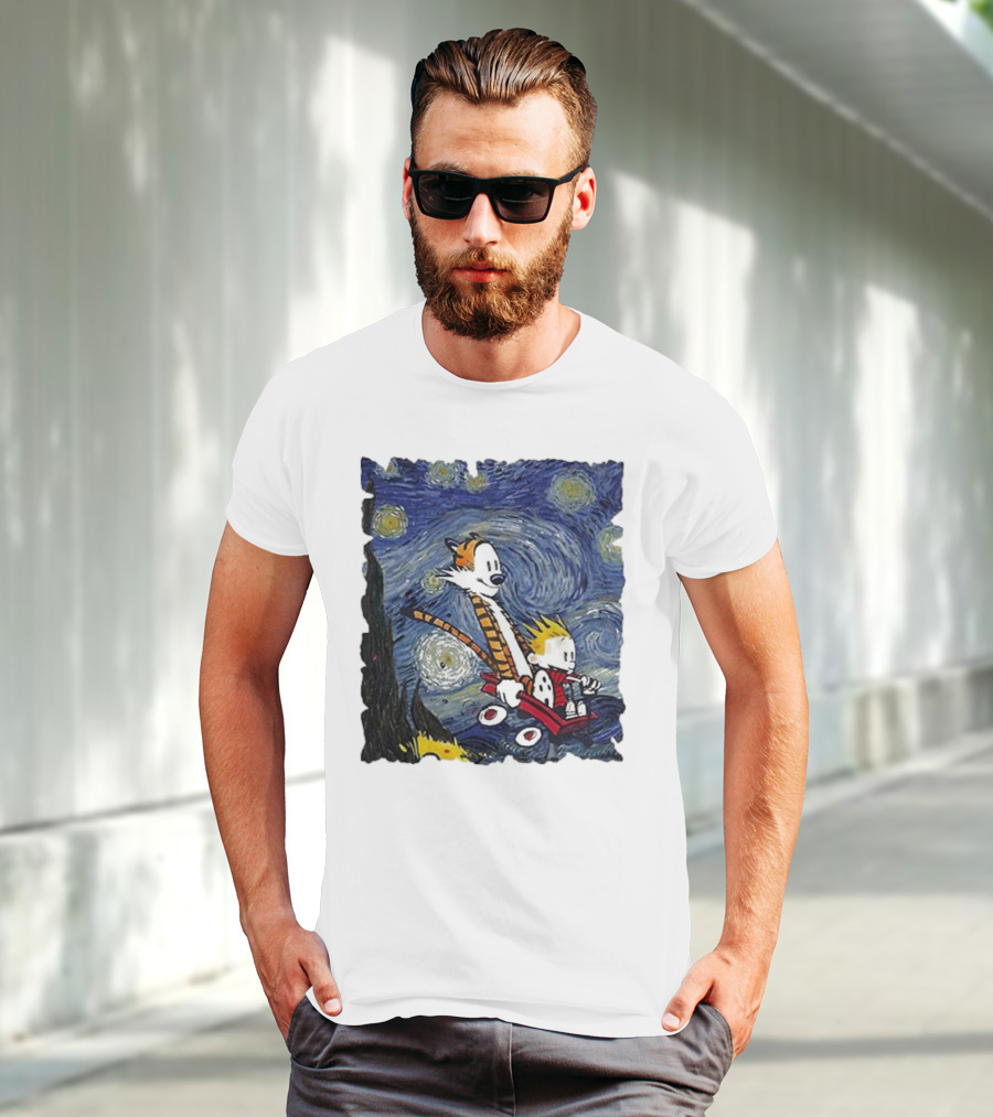 Vincent Van Gogh Starry Night Calvin And Hobbes Wagon T-Shirt