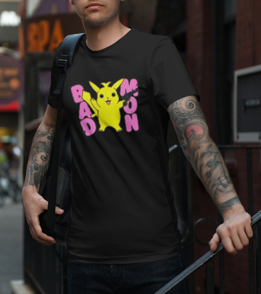 Bad Mon Pikachu With Pink Bold Letters T-Shirt