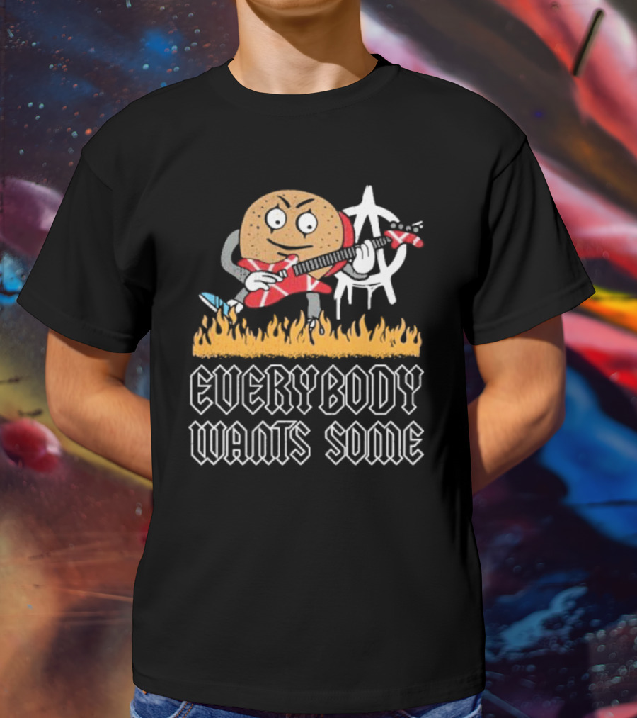 Everybody Wants Some Burger Playing Guitar With Anarchy Symbol And Flames T-Shirt
