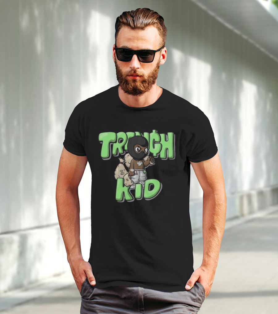Lil Tjay Trench Kid Black Mask Money Bag T-Shirt