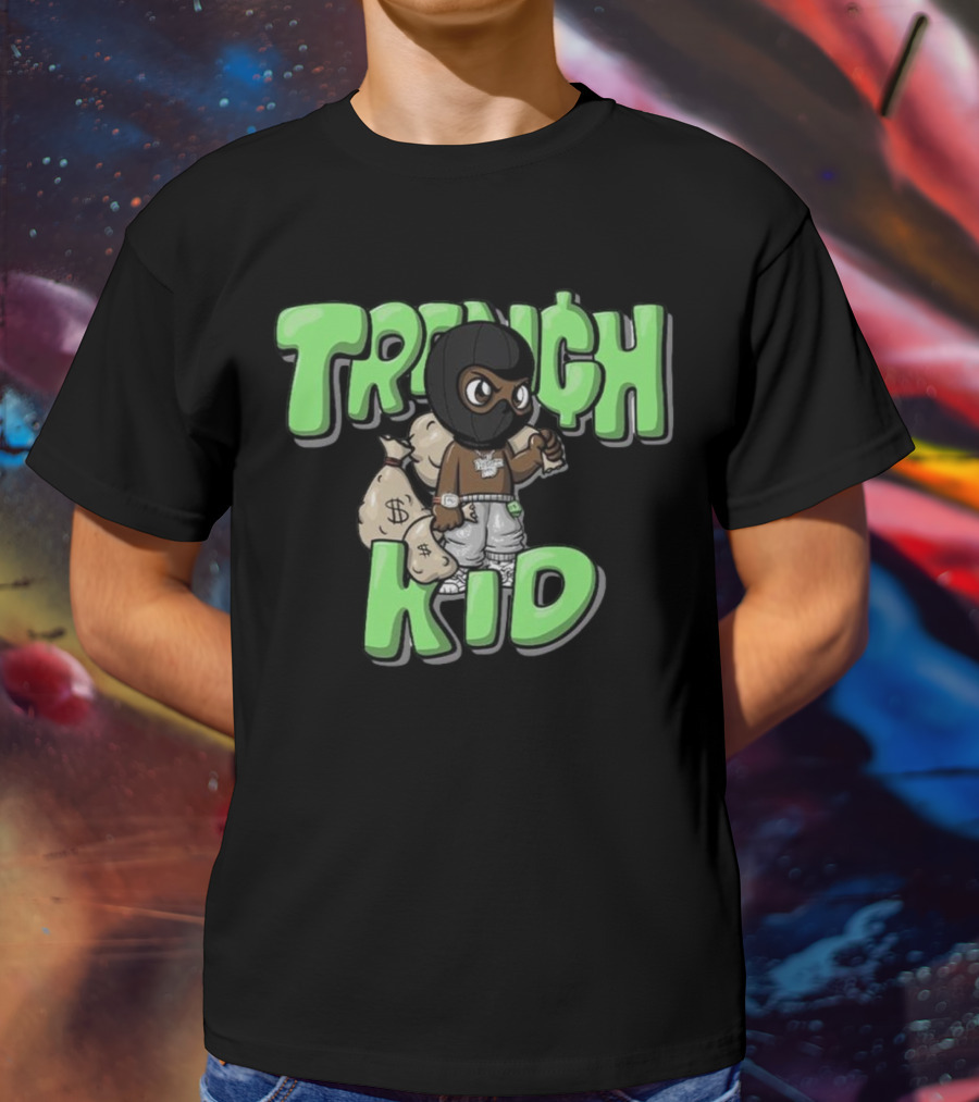 Lil Tjay Trench Kid Black Mask Money Bag T-Shirt