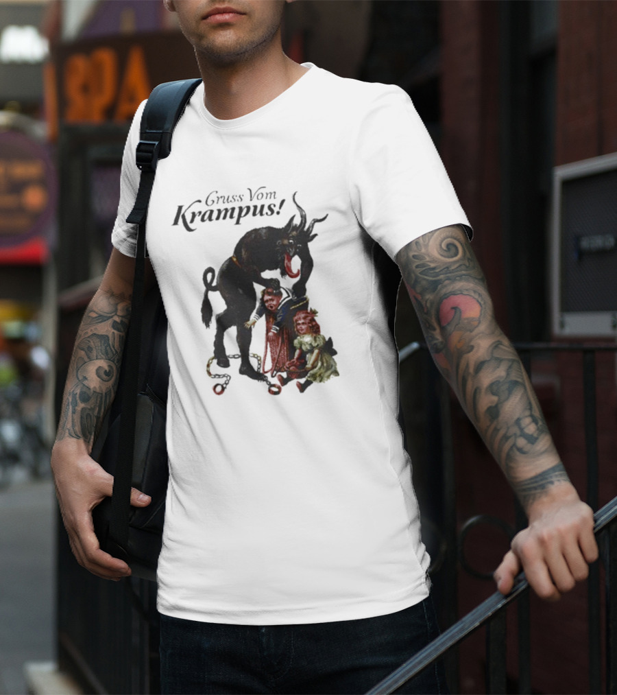 Meowy Krampus Gruss Vom Krampus Christmas Feline Holiday Mischief T-Shirt