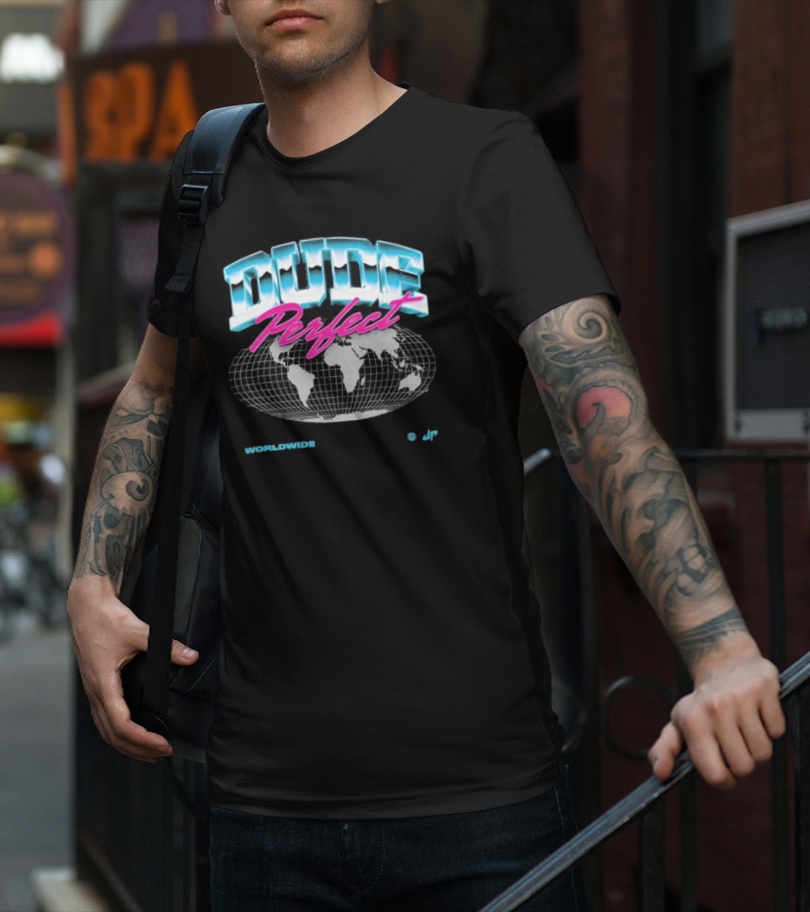 Dude Perfect Worldwide Overglow JP Retro Map T-Shirt